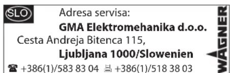 SLO Adresa servisa: GMA Elektromehanika d.o.o. Cesta Andreja Bitenca 115, Ljubljana 1000/Slowenien +386(1)/583 83 04 +386(1)/518 38 03 WAGNER