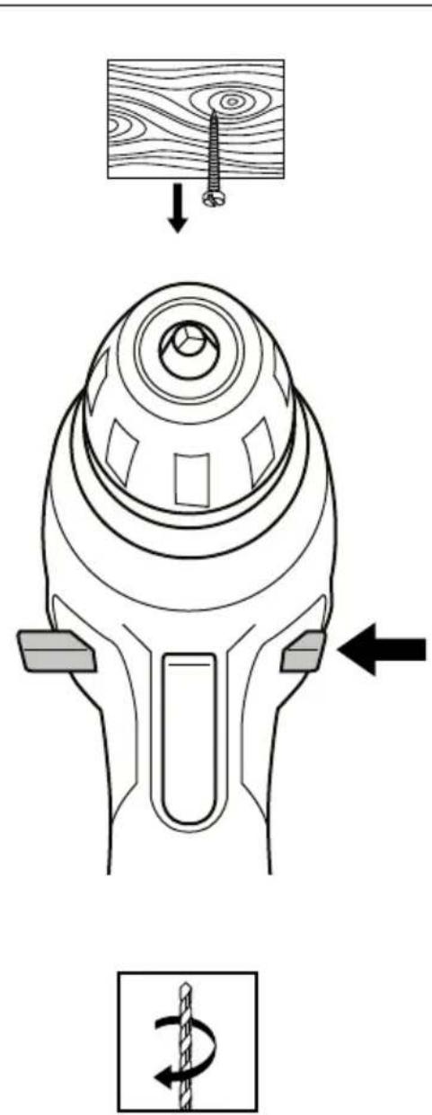 Diagram illustrating a mechanical assembly with labeled parts and directional arrows, including a wooden surface and screw mechanism.