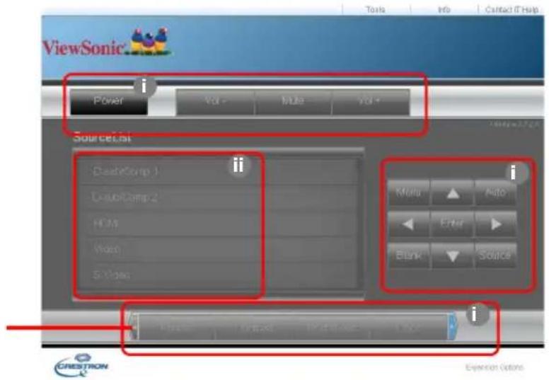 ViewSonic Power Vol + Muto Vol + SourceList DutyComp 1 LaserComp 2 HCM Video S-Video Menu Auto Enter Blank Source i CRESTON