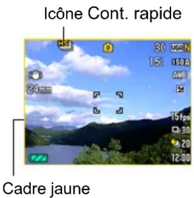 Icône Cont. rapide 30 151 160A 4W8 24 15fps 30 20 12:00 Cadre jaune