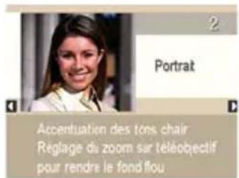 2 Portrait Accentuation des tons chair Réglage du zoom sur téléobjectif pour rendre le fond flou