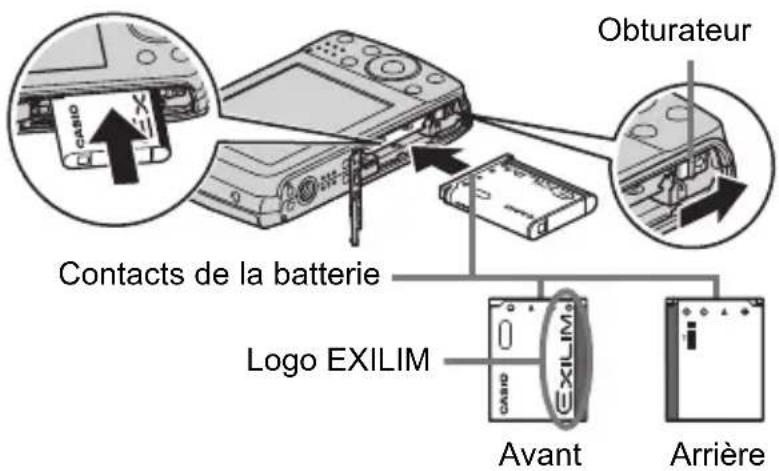 Obturateur Contacts de la batterie Logo EXILIM Avant Arrière