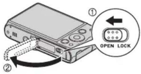 CASIO Exilim EX-ZR20 - Appuyez sur [ON/OFF] (Alimentation) pour mettre l'appareil photo hors service, puis ouvrez le couvercle de batterie. - 1