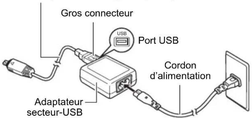 Gros connecteur USB Port USB Adaptateur secteur-USB Cordon d'alimentation