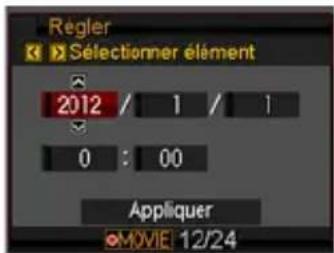 Regler × Selectionner élément 2012 / 1 / 1 0 : 00 Appliquer MOVIE 12/24