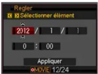 Règler Sélectionner élément 2012 / 1 / 1 0 : 00 Appliquer MOVIE 12/24