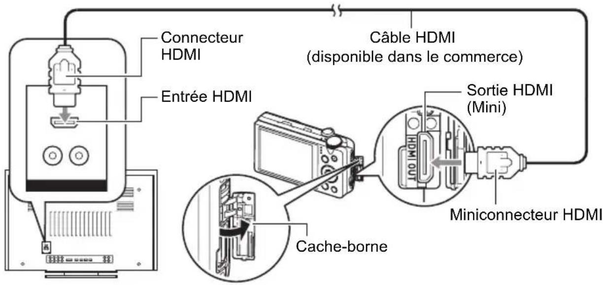 Connecteur HDMI Entrée HDMI Câble HDMI (disponible dans le commerce) Sortie HDMI (Mini) Miniconnecteur HDMI Cache-borne