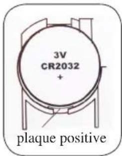 3V CR2032 + plaque positive