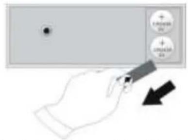 Diagram showing a hand pressing a button with 'ON/OFF' and 'ON/OFF' labels, indicating action or control.