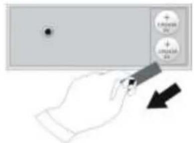 Diagram showing a hand pressing a button with numeric input fields and a downward arrow indicating action or movement.