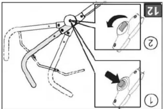 Technical diagram illustrating a mechanical tool with labeled parts and directional arrows indicating motion or assembly steps.