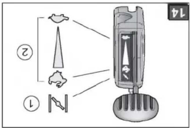 Diagram illustrating a device with labeled parts and directional arrows, including a stylized graphic and numbered annotations.