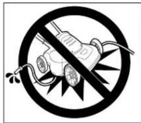 Prohibition sign with crossed-out cable and explosion symbol, indicating no protection or anti-protection