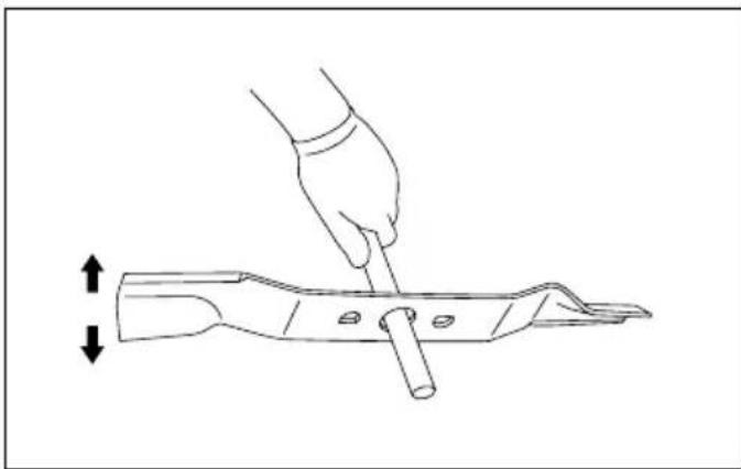Line drawing of a hand using a tool to cut a mechanical part, with no text or symbols present.