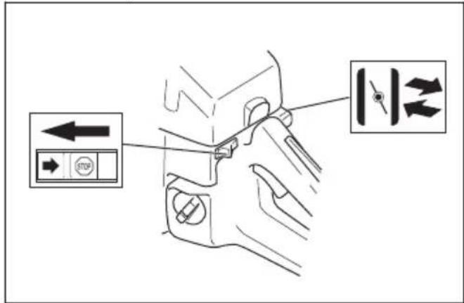 Diagram showing a hand operating a vehicle with directional control buttons and a speed limit symbol
