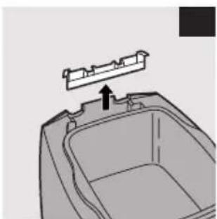 Diagram of a mechanical component with an arrow pointing to a top section (no text or symbols present)