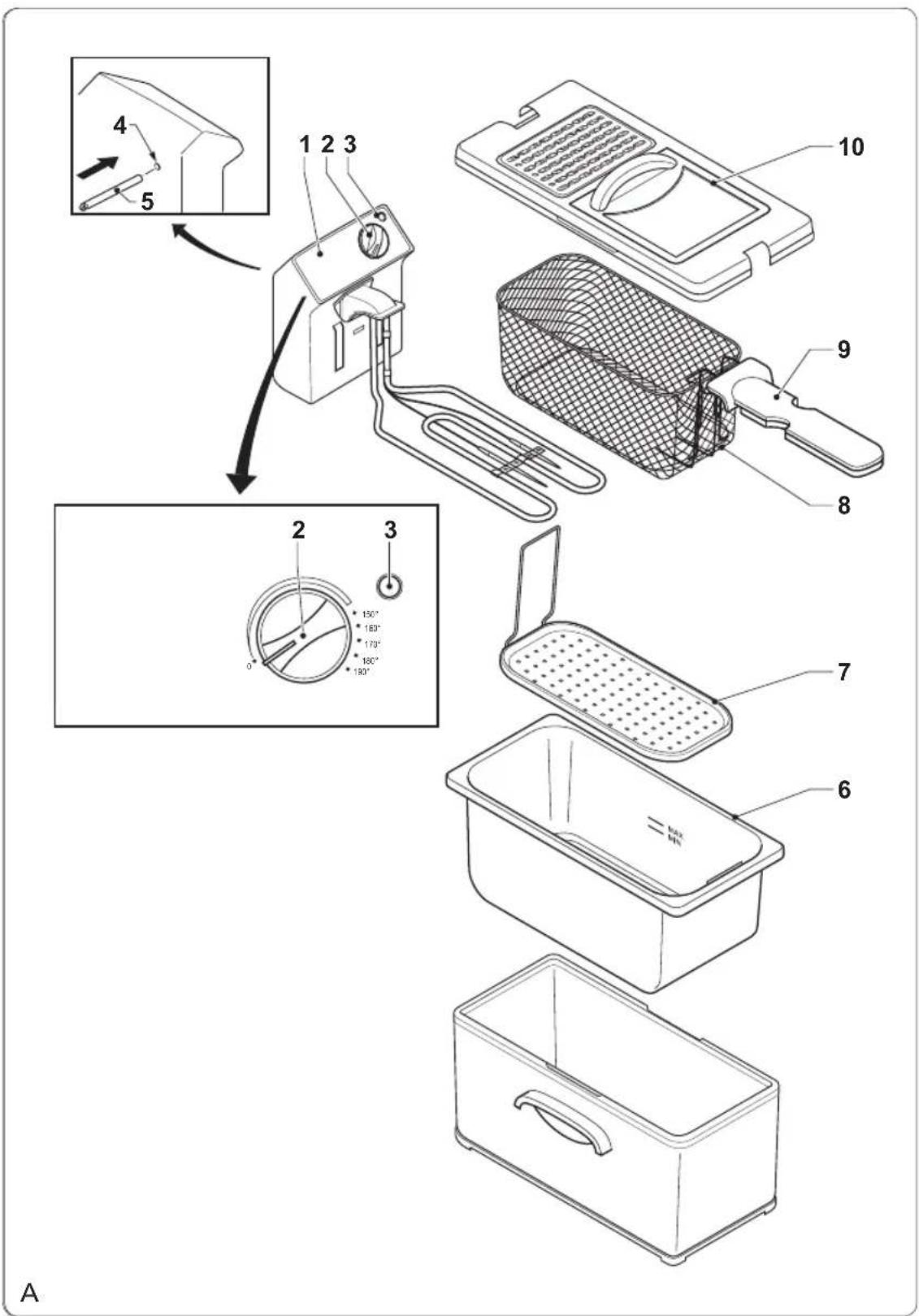 Technical diagram of a microwave oven with labeled parts and a magnified view showing internal components and temperature readings.