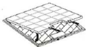 Isometric line drawing of a grid-patterned structure with internal triangular elements (no text or symbols)