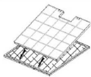 Isometric line drawing of a grid-patterned roof structure (no text or symbols)