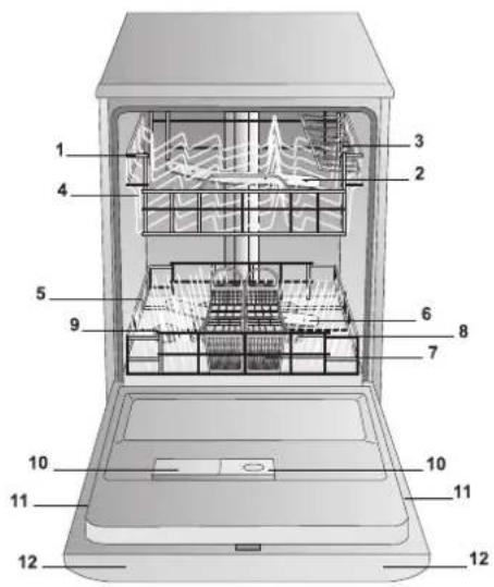 Labeled diagram of a refrigerator interior with numbered components for identification