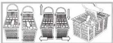 Illustration showing five different shopping basket designs with arrows indicating movement or transformation.