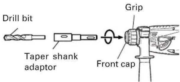 Drill bit Taper shank adaptor Grip Front cap