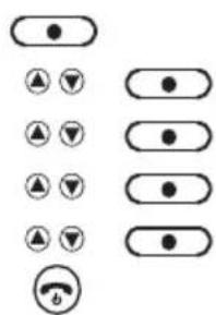 Diagram showing various directional and symbolic icons arranged in rows, including circles, triangles, and a speedometer.
