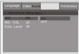 Language Video Audio Preference Mimphone setup video -- MIC ON ON MIC VOL 20 OFF Echo Level 15