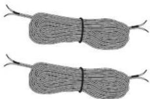 Two identical cylindrical objects with coiled, segmented wires and tied ends (no text or symbols)