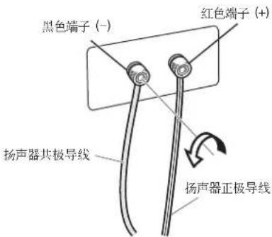 黑色端子（-） 红色端子（+） 扬声器共极导线 扬声器正极导线