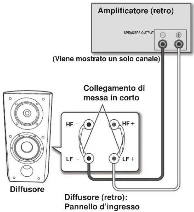 Amplificatore (retro) SPEAKERS OUTPUT (Viene mostrato un solo canale) Collegamento di messa in corto Diffusore HF - HF+ LF - LF + Diffusore (retro): Pannello d'ingresso