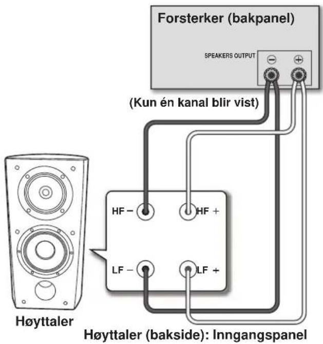 Forsterker (bakpanel) SPEAKERS OUTPUT (Kun én kanal blir vist) Høyttaler HF - HF + LF - LF + Høyttaler (bakside): Inngangspanel