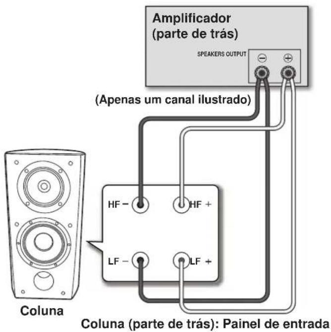 Amplificador (partte de trás) SPEAKERS OUTPUT (Apenas um canal ilustrado) Coluna HF - HF + LF - LF + Coluna (parte de trás): Painel de entrada