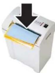 White printer with a black downward arrow indicating compression or disassembly (no text or symbols visible)
