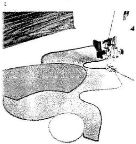 Illustration d'une machine à coudre cousant du tissu (aucun texte ou symbole).