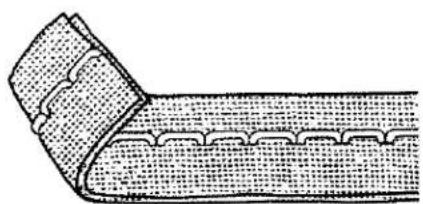 Schéma d'un matériau plié ou d'un câble avec un bord plié, montrant la texture et les détails de couture (pas de texte ni de symboles)