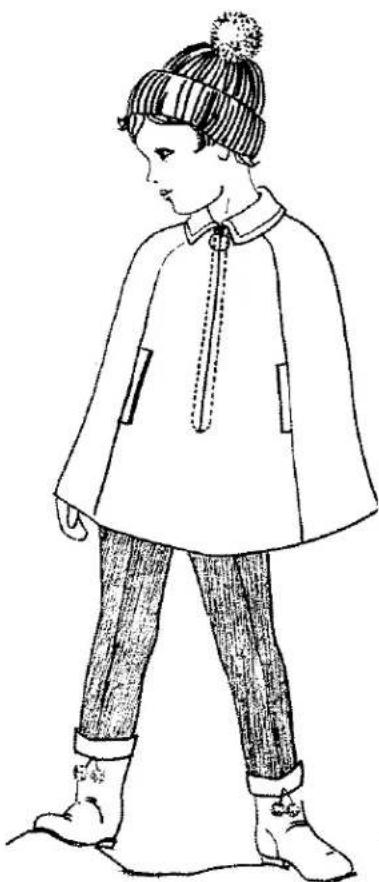 Dessin au trait d'une personne portant un manteau à col haut, un haut rayé, un pantalon et des bottes (aucun texte ou symbole).