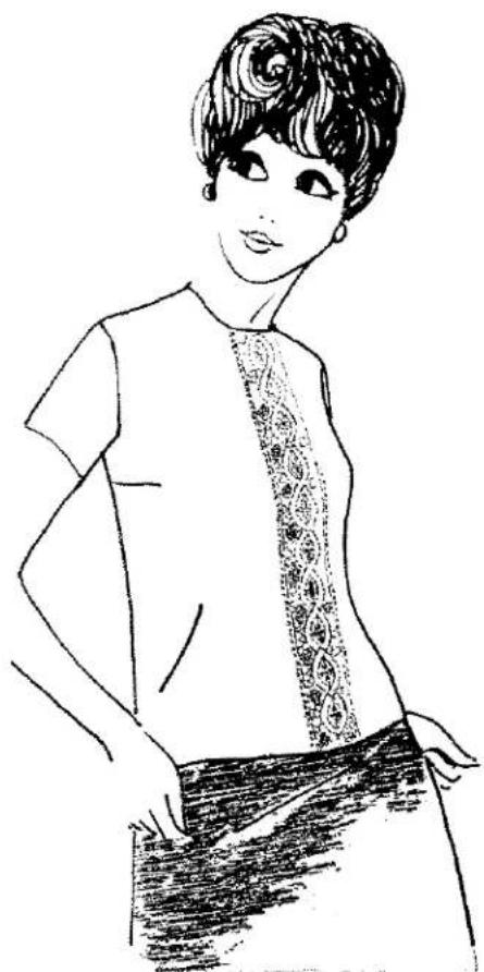 Dessin au trait d'une femme portant un haut sans manches et un chemisier à motif, debout les mains sur les hanches (sans texte ni symboles)