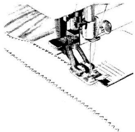 Dessin technique au trait d'une aiguille de machine à coudre piquant un tissu (sans texte ni symboles)