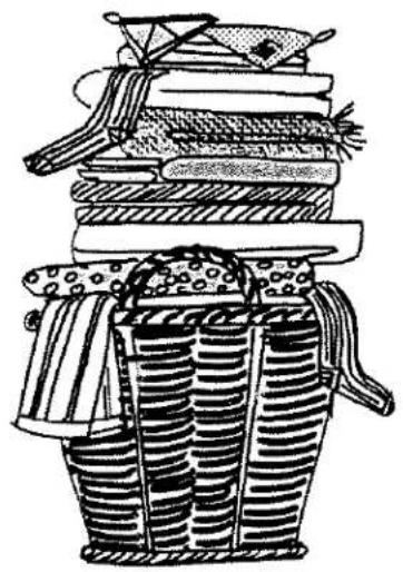 Illustration d'un panier tissé rempli de livres et d'accessoires (aucun texte ou symbole).