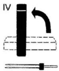 Schéma simple montrant un tube à essai avec une flèche indiquant une rotation, et un objet séparé en forme de tige (aucun texte ou symbole)