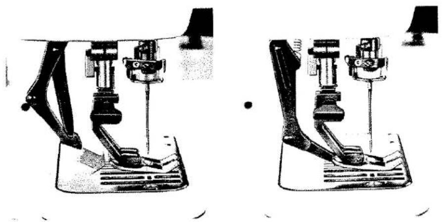 Deux illustrations identiques d'une machine à coudre avec leviers et socle (aucun texte ou symbole visible)