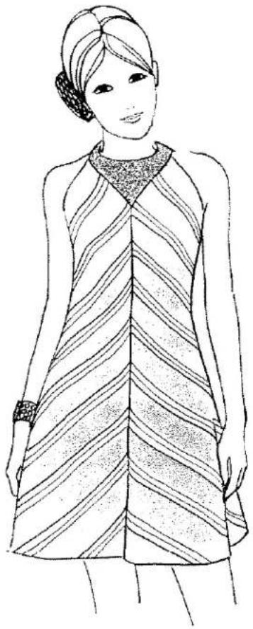 Dessin au trait d'une femme portant une robe sans manches à motif avec col en V (aucun texte ou symbole)