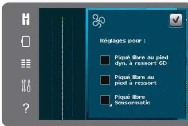 Réglages pour : Piqué libre au pied dyn. à ressort 6D Piqué libre au pied à ressort Piqué libre Sensormatic