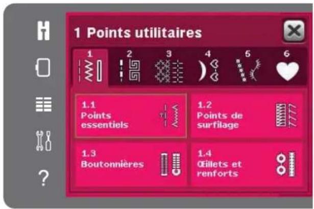 1 Points utilitaires 1 2 3 4 5 6 1.1 Points essentiels 1.2 Points de surfilage 1.3 Boutonnières 1.4 Œillets et renforts