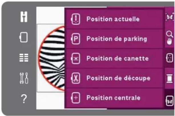 Position actuelle, position de parking, position de canette, position de découpe, position centrale.