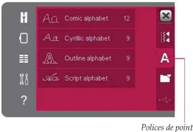 Alphabet comique 12 Alphabet cyrillique 9 Alphabet contour 9 Alphabet script 9 Polices de point