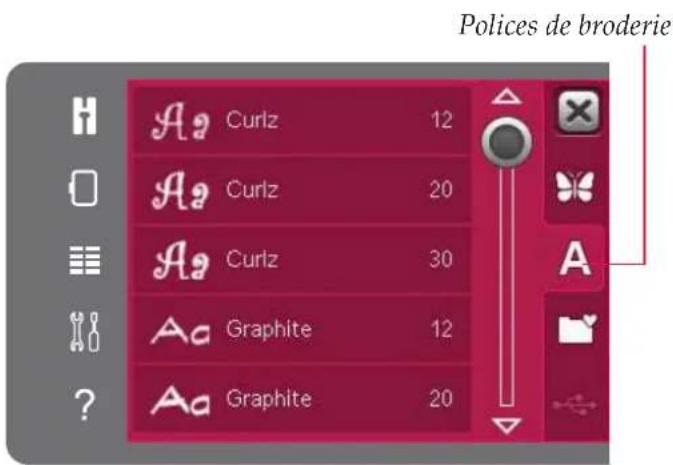 Polices de broderie : Aa Curlz 12, Aa Curlz 20, Aa Curlz 30, Aa Graphite 12, Aa Graphite 20.