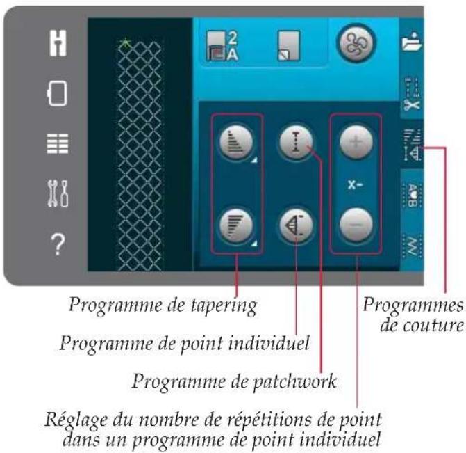 Programme de tapering Programme de point individuel Programme de patchwork Réglage du nombre de répétitions de point dans un programme de point individuel