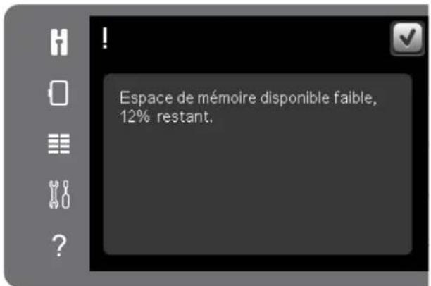 Espace de mémoire disponible faible, 12% restant.